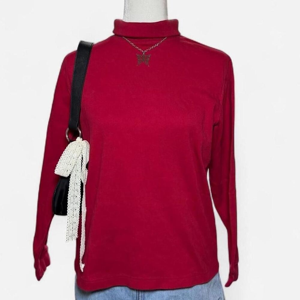 Vintage Y2K Red Mock Neck Long Sleeve Top